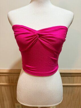 Strapless Pink Ribbed Twist Front Crop Top  Size 6